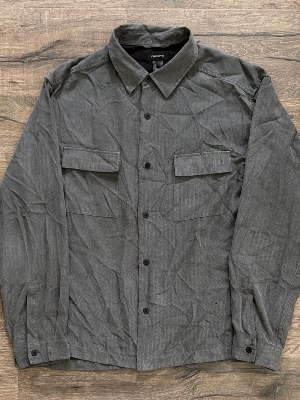 Claiborne Gray Herringbone Button Down Shirt Long Sleeve Overshirt XL